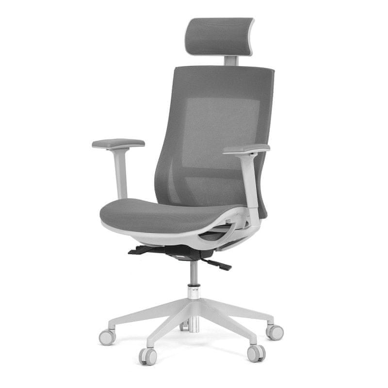 Autronic - Kancelářská židle, šedá látka, plastový kříž, 3D područky, kolečka pro tvrdé podlahy - KA-W004 GREY